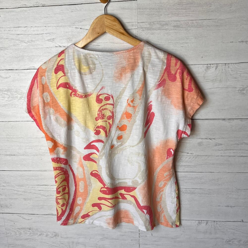 Chicos Blouse Womens Size 1/Medium Colorful Swirl Short Sleeve 100% Cotton - Picture 11 of 16
